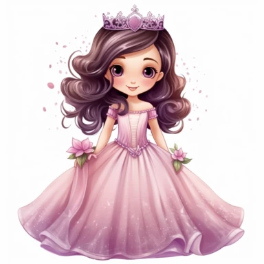 sublimation style, cute princess with large dress, clipart