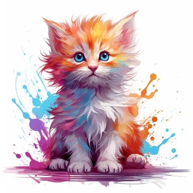 drawing, line out, vector, one cute fluffy kitten, ((white background)), artstation, splash style of colorful paint, contour, hyperdetailed intricately detailed, unreal engine, fantastical, intricate detail, splash screen, complementary colors, fantasy concept art, 8k resolution, deviantart masterpiece, oil painting, heavy strokes, paint dripping, splash arts, kids story book style, muted colors, watercolor style clipart