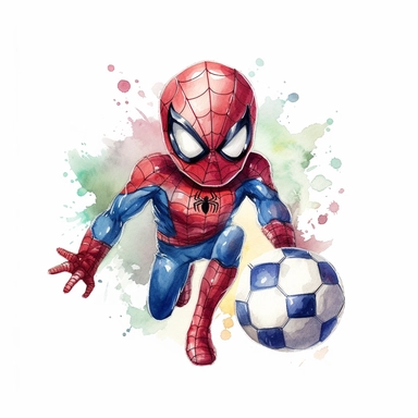 cute Spider-Man football watercolour white background Clipart
