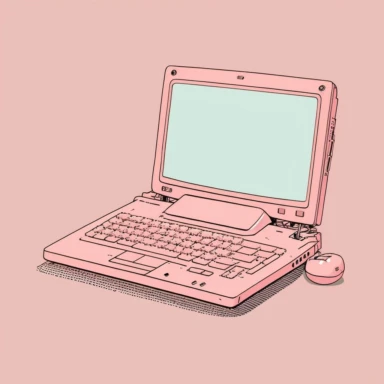 clipart, cute pink illustration of computer laptop, in the style of kitsch aesthetic, subtle use of color, minimalistic objects, subtle colors