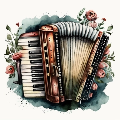 Vintage Accordion Watercolor Clipart, clipart, white background, no watermark, no text, no word