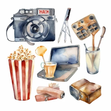 water color Movie Night Clipart, isolated on white background