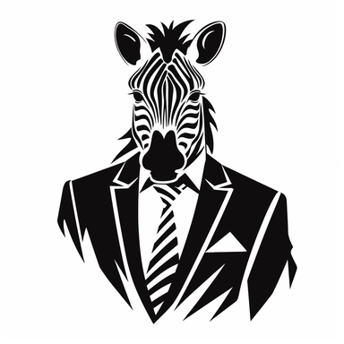 2D Black logo on a white background. Zebra man hybrid with tie Clipart. NO SHADING. KEEP THE LOGO SIMPLIFIED