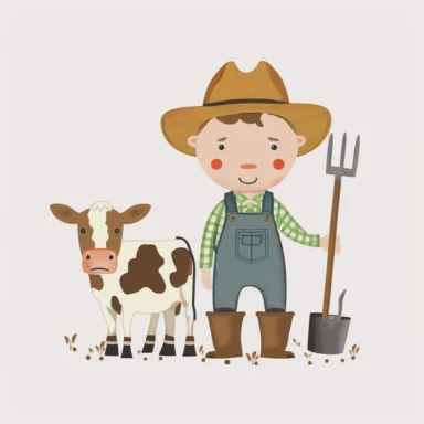old mcdonald farmer , drawn by toddler, flat white background, clipart