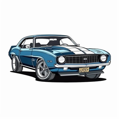 Style clipart, on a white background, vector, vector illustration, classic Blue Chevrolet Camaro car, svg