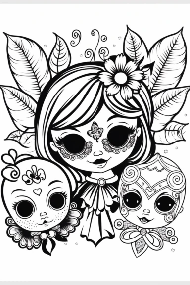 A design featuring traditional cuute Mardi Gras symbols such as cute fleur-de-lis and cute masks, Coloring Book for toddlers, white background, black and white, [clip art]