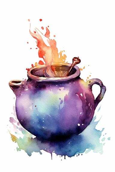 witch cauldron watercolor clipart cute isolated on white background