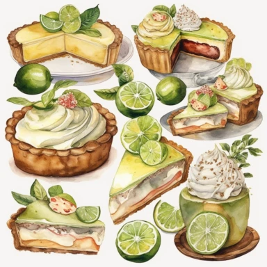 watercolor key lime pie clipart, hd, 8k, hyper detailed, super cute