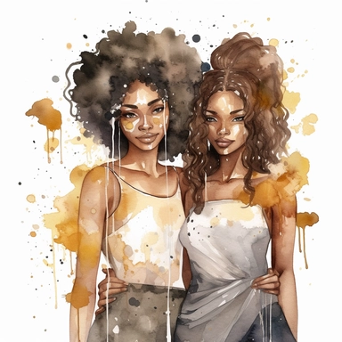 water color black adult sisters clipart