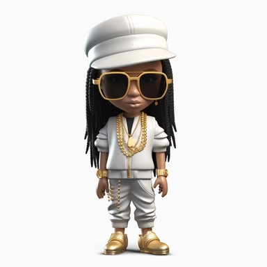 A black chibi girl incarnate in a 3d wearing white clothes, full cap, sunglasses and gold PNG, Black cool gangster girl png, Afro fashion girl black clipart, Black girl Dreadlock png, black magic girl