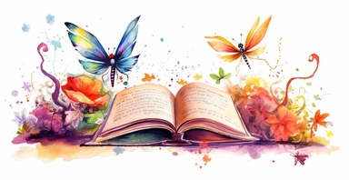 Adorable open watercolour book, cute dragon flies flying out, vivid colours, ornamental watercolor clipart, white background, I can’t believe how beautiful this is