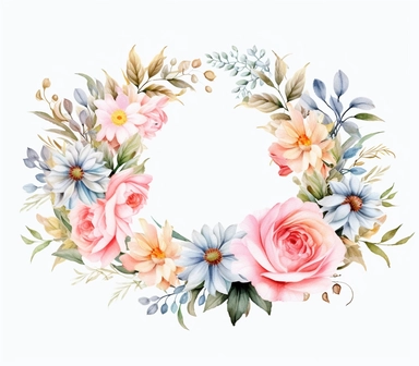 Step into a world of natural beauty with this 3D watercolor clipart featuring a charming floral frame against a clean white background. The artwork showcases an intricate arrangement of delicate flowers, each painted with soft brushstrokes and vibrant colors. The mood of the clipart is enchanting and graceful, evoking a sense of serenity and elegance. The white background allows the watercolor flowers to shine, creating a visually captivating composition. Whether for invitations, art prints, or 