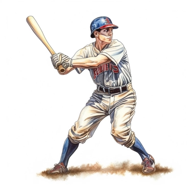 Baseball Player, highly detailed, watercolor, clipart, illustration, white background, digital painting, paper crafting, no signature, no text