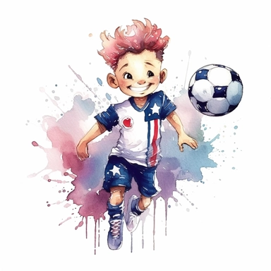 cute Watercolor cartoon happy team USA soccer player, clipart, white background
