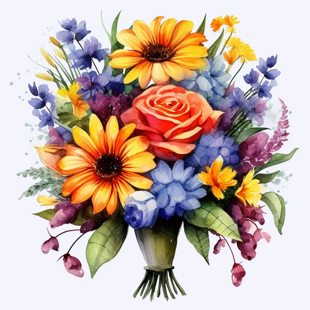 Clipart, watercolor, detailed, realistic. Vivid colors, flower bouquets ...