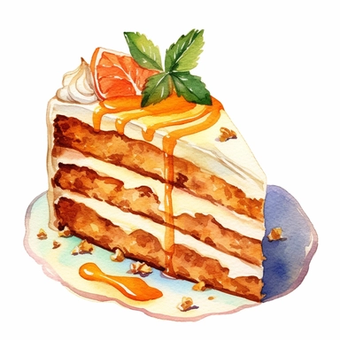 a watercolor clipart of a carrot cake, white background
