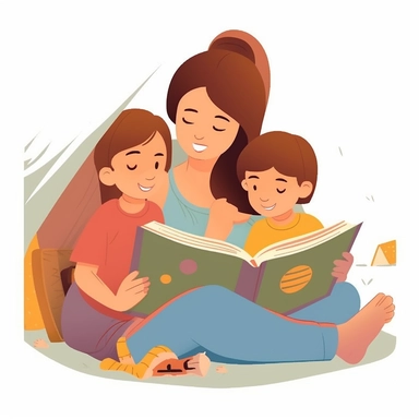 Mom Reading Book for Her Children Clipart: Literary Adventure, Imagination Unleashed, Cozy Reading Nook, Family Storytime, Intellectual Bonding Camera Type: Mirrorless. Camera Lens Type: Zoom lens. Time of Day: Morning. Style of Photography: Lifestyle. Type of Film: N/A. Aspect Ratio: 4:3. Shooting Mode: Aperture Priority. Camera Settings: Aperture f/4.5, Shutter Speed Auto, ISO 400. Post-Processing Techniques: Light retouching, slight matte effect.