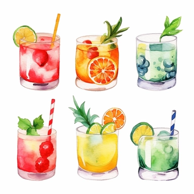 create 4 design water color Cocktail Clipart, Water Color Cocktail Clipart Pack, Wine glass, goblet,Alcohol drinks Clipart , Cocktail illustrations, Digital Art Collection,summer drinks, seperate clipart, isolated with white background, split diagram