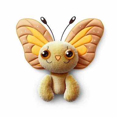 realistic digital painting, clipart of cute plush butterfly toy on white background