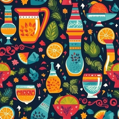 seamless pattern, clip art, mexican margarita and tequila, 2d, flat color, cinco de mayo background