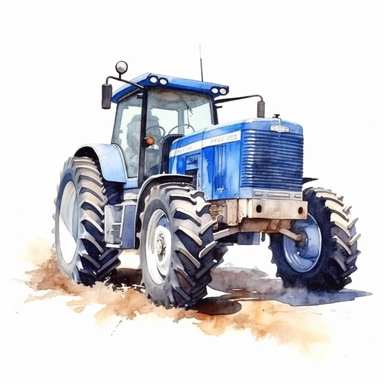 Clipart, Modern Tractor, watercolor painting by Dorothy Hood, blue modern tractor on a white background, shutterstock contest winner, american scene painting, detailed painting, watercolor, white background, behance hd, detailed painting, digital illustration