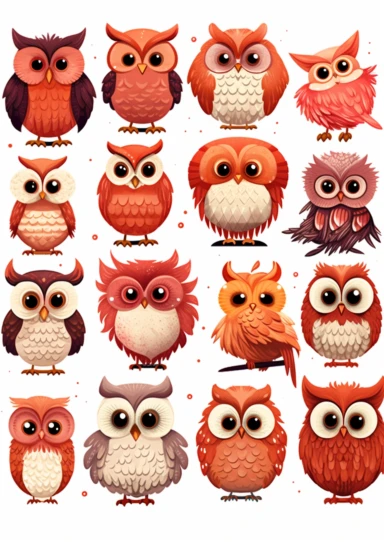multiple cute owl clipart, whitebackground