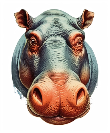 Vintage 1920 Portrait of Hippo Head Illustration , Chromolithograph, Die Cut, 1920s Illustration, Vintage, Chromolithograph, Colorful, Antique, Ephemera, Clipart, 8k, Isolated on white