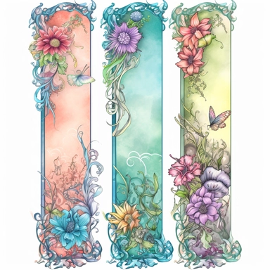 Fantasy Banner Clipart, Flowers, pink, blue, green, magical, single file