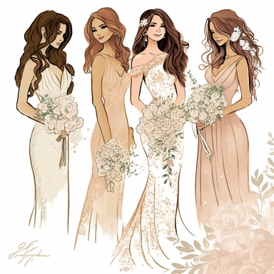 Best Friends wedding Fashion Illustration Clipart, high resoulution format,bride and bridesmaids png file