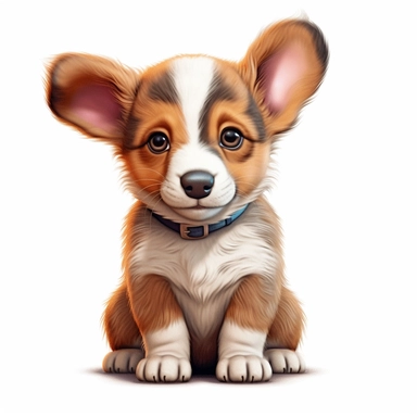 Corgi puppy, Clipart, Digital art, realistic, disney style, hyperdetailed, 1080p, Ultra-HD, white background
