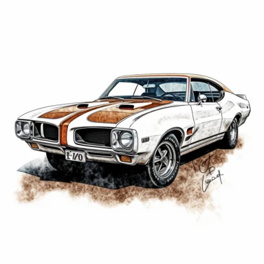 Embrace the iconic style of a Pontiac GTO in a classic American muscle car clipart composed in large ink blocks, paying homage to the golden age of automotive excellence. In HD on a white background.