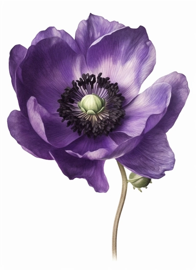 Purple Anemone Clipart, watercolor style, white background