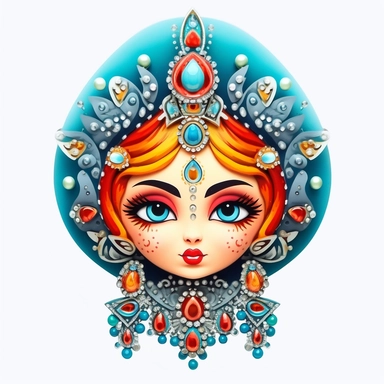 an evil woman in a russian traditional dress royaltyfree clipart, in the style of adorable toy sculptures, distinctive noses, colorful graffiti-like, babycore, elaborate, made of crystals, pattachitra