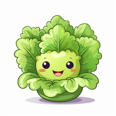 cute kawaii lettuce, clipart, white background