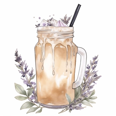 iced lavander london fog latte, watercolour, pretty, floral, clipart