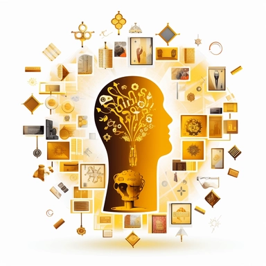 icon, clipart, Gameful thinking, Playful mindset, Gamified thoughts, Level up your thinking, Mind as a game board, Power-up your mind, Unlocking gameful potential, Embrace the gameful mindset, Mastering the game of thoughts, Thinking outside the game box, golden, white background