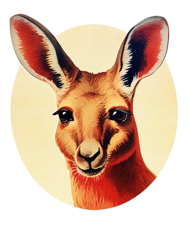 Vintage 1920 Portrait of Kangaroo Head Illustration , Chromolithograph, Die Cut, 1920s Illustration, Vintage, Chromolithograph, Colorful, Antique, Ephemera, Clipart, 8k, Isolated on white