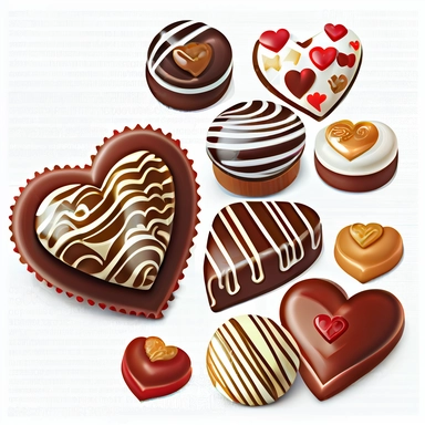 Valentine chocolate candy clipart, vector, on white background, heart shape cookies, hyper realistic, super detailed, photorealistic