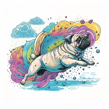 flying pug hawaiian colourful anime manga kawaii cute vibrant clipart trippy vivid