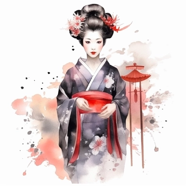 watercolor style, geisha clipart, isolated on white background, 4K