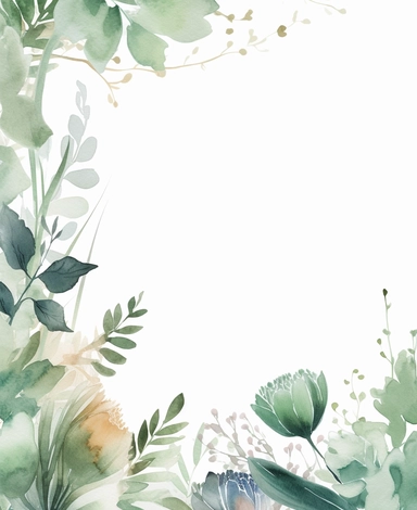 rectangle floral frame, thin border, green flowers and leaves, minimal with white space in middle, clipart, watercolor flowers, hand drawn, white background, clipart,