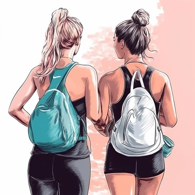 clipart of adult best friends, friends forever, back facing, gym fashion, closeup