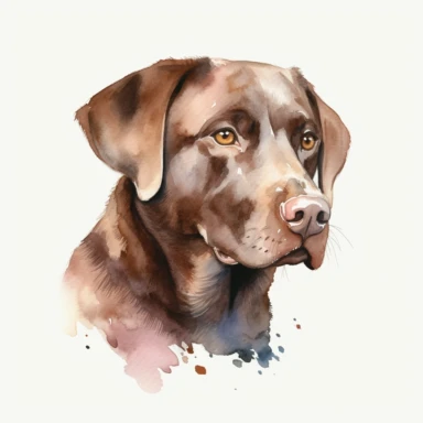 a chocolate Labrador Retriever dog, 3/4 head shot, high quality, 4K, watercolor, clipart, white background