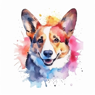 Cardigan Welsh Corgi, dog, water color style, clipart, white background
