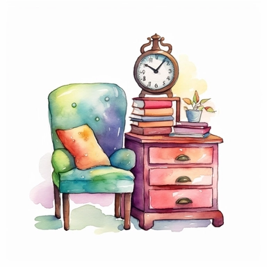 clipart furniture watercolor flat color simple lines cute cartoon white background ,---q 3