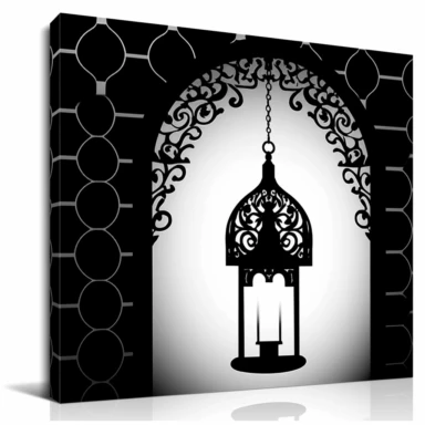 a clipart of a lamp icon silhouette style islamic lamp concept seamless flat pattern, in the style of steel/iron frame construction, fatima ronquillo, luxurious wall hangings, arched doorways, tinkercore, gothic realism, arts & crafts