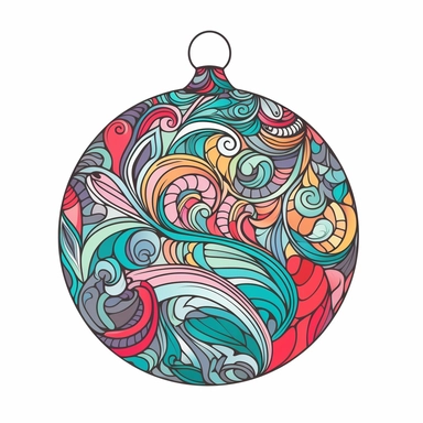 colourful christmas ball Ornament illustration, cartoon clipart style, thin black outline, Vector style illustration, Decal Cut, Clear and Clean image, white Background, 8k, full hd
