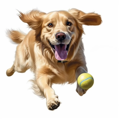 3D Super Realistic golden retriever Dog chasing the ball Clipart