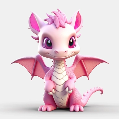 cute baby dragon with wings, pink, clipart, 3D, toy, pure white background