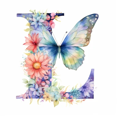 Pastel Color Beautiful Fairy Butterfly Flower Alphabet Letter L Watercolor Clipart, Cartoon, hyper realistic, intricate detail, illustration style, high solution, on the white background